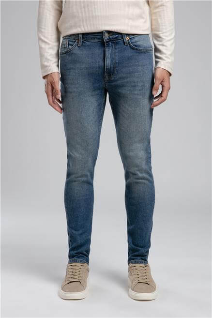 Jack Erkek Slım Dar Kesim Yüksek Bel Dar Paça Jean Pantolon Mavi