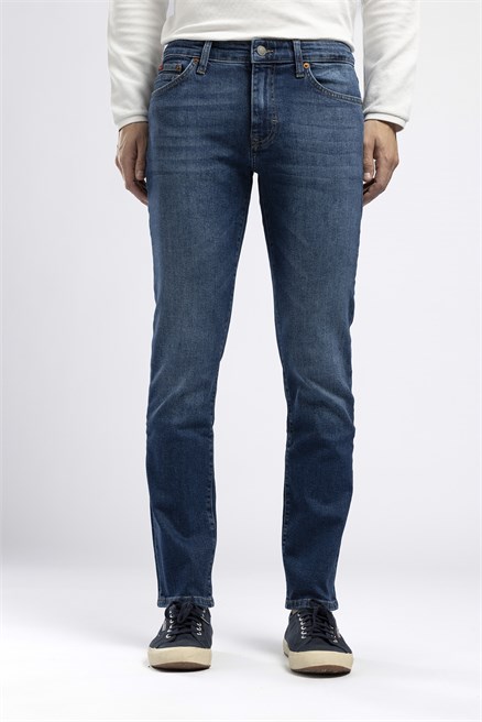 Jagger Erkek Slim Straight Normal Bel Dar Kesim Jean Mavi