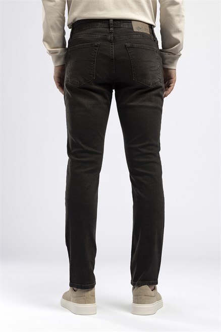 Jagger Erkek Slim Straight Normal Bel Dar Kesim Jean Kahverengi