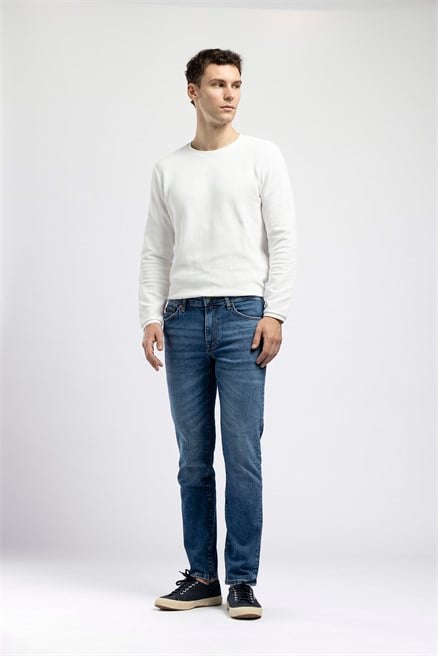 Jagger Erkek Slim Straight Normal Bel Dar Kesim Jean Mavi