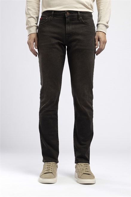 Jagger Erkek Slim Straight Normal Bel Dar Kesim Jean Kahverengi