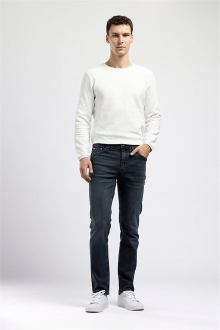Jagger Erkek Slim Straight Normal Bel Jean Koyu Mavi