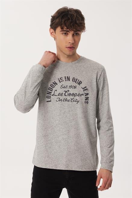 James Erkek %100 Pamuk O Yaka Uzun Kol T-Shirt Koyu Gri