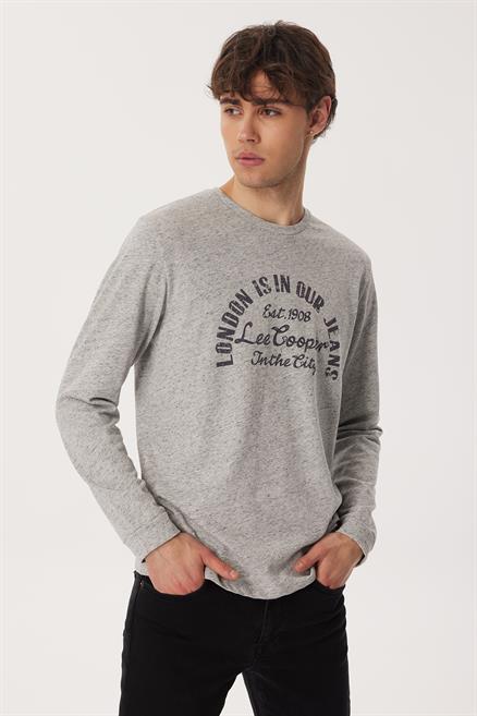 James Erkek %100 Pamuk O Yaka Uzun Kol T-Shirt Koyu Gri