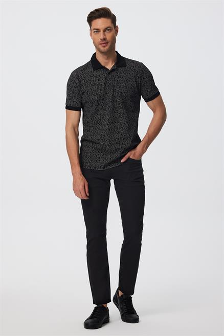 Jaquard Erkek %100 Pamuk Polo Yaka T-Shirt Siyah