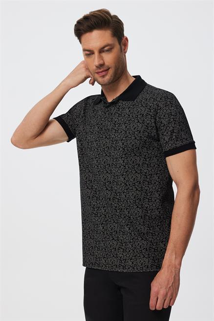 Jaquard Erkek %100 Pamuk Polo Yaka T-Shirt Siyah