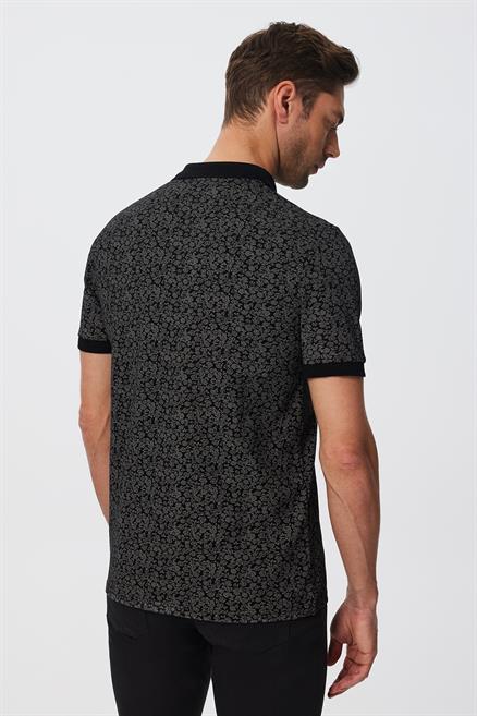 Jaquard Erkek %100 Pamuk Polo Yaka T-Shirt Siyah