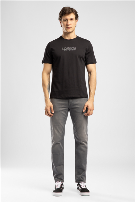Jasıel Erkek Regular Fit Baskılı Bisiklet Yaka T-Shirt Siyah