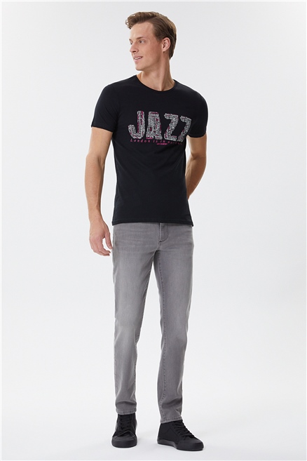 Jazz Erkek %100 Pamuk Bisiklet Yaka T-Shirt Siyah