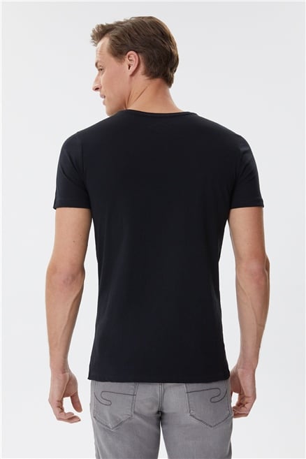 Jazz Erkek %100 Pamuk Bisiklet Yaka T-Shirt Siyah
