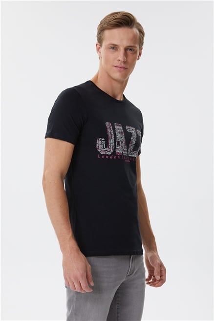 Jazz Erkek %100 Pamuk Bisiklet Yaka T-Shirt Siyah