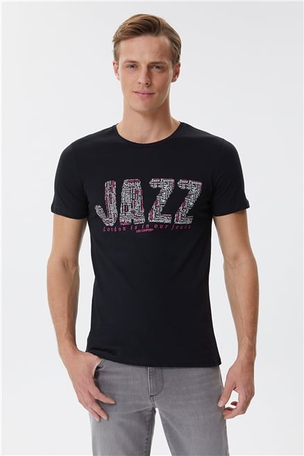 Jazz Erkek %100 Pamuk Bisiklet Yaka T-Shirt Siyah