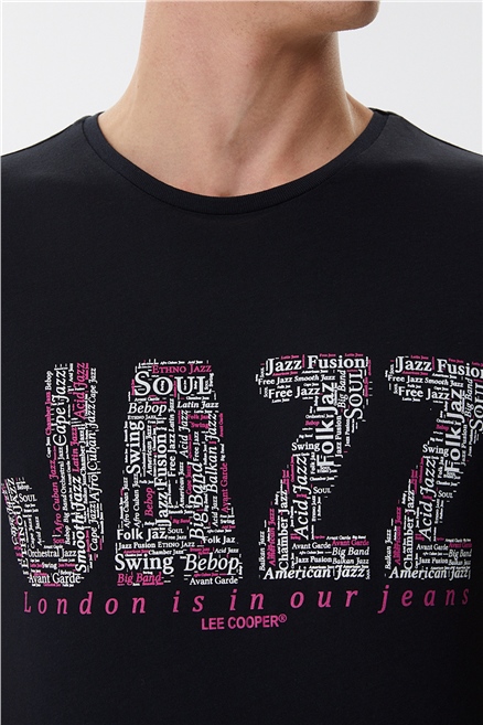 Jazz Erkek %100 Pamuk Bisiklet Yaka T-Shirt Siyah