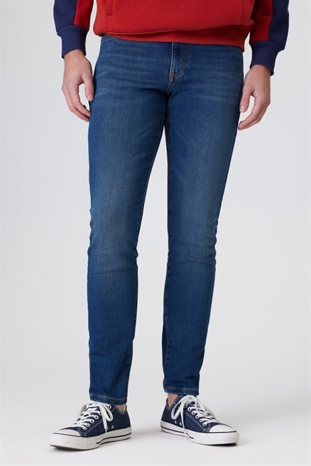 Jeff Erkek Skınny Süper Dar Kesim Normal Bel Dar Paça Jean Pantolon Mavi