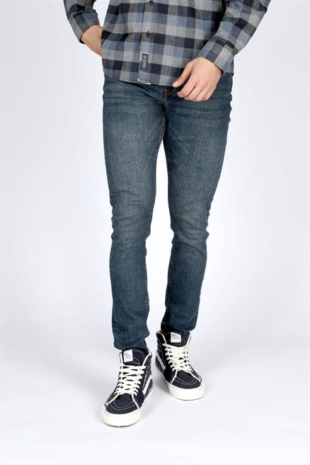 Jeff Erkek Skınny Süper Dar Kesim Normal Bel Dar Paça Jean Pantolon Mavi