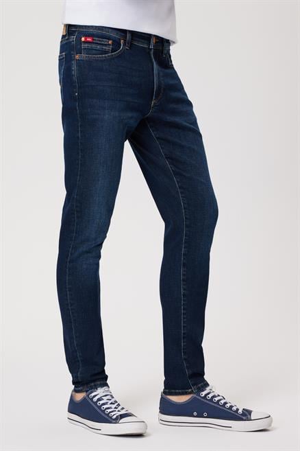 Jeff Erkek Skınny Süper Dar Kesim Normal Bel Dar Paça Jean Pantolon Mavi