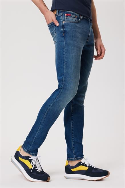 Jeff Erkek Skınny Süper Dar Kesim Normal Bel Dar Paça Jean Pantolon Mavi