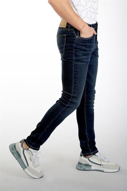 Jeff Erkek Skınny Süper Dar Kesim Normal Bel Dar Paça Jean Pantolon Mavi