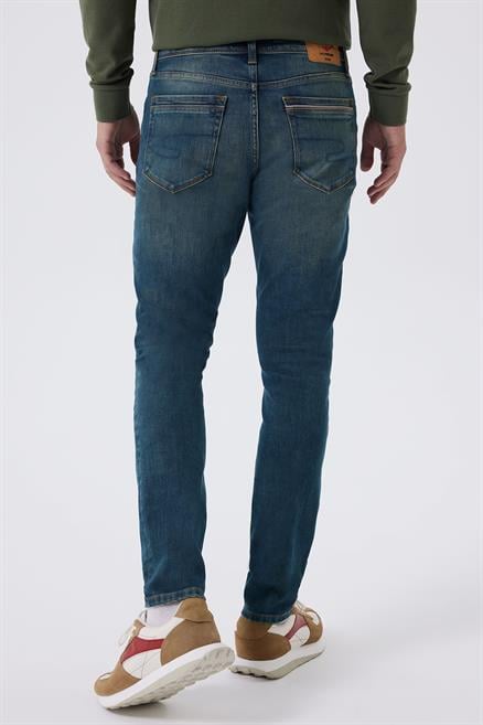 Jeff Erkek Skınny Süper Dar Kesim Normal Bel Dar Paça Jean Pantolon Mavi