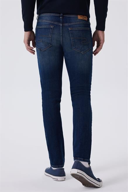 Jeff Erkek Skınny Süper Dar Kesim Normal Bel Dar Paça Jean Pantolon Mavi