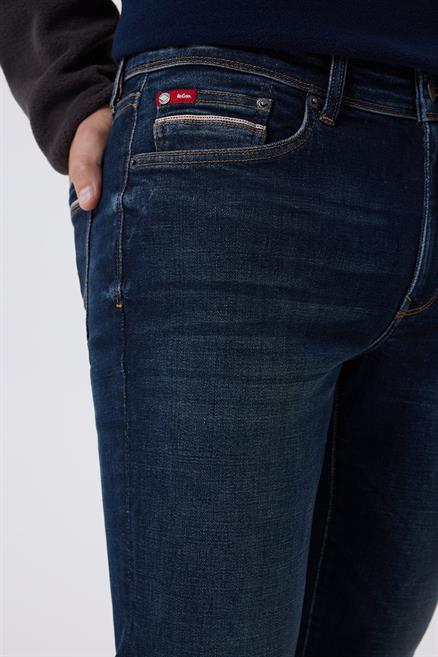 Jeff Erkek Skınny Süper Dar Kesim Normal Bel Dar Paça Jean Pantolon Mavi