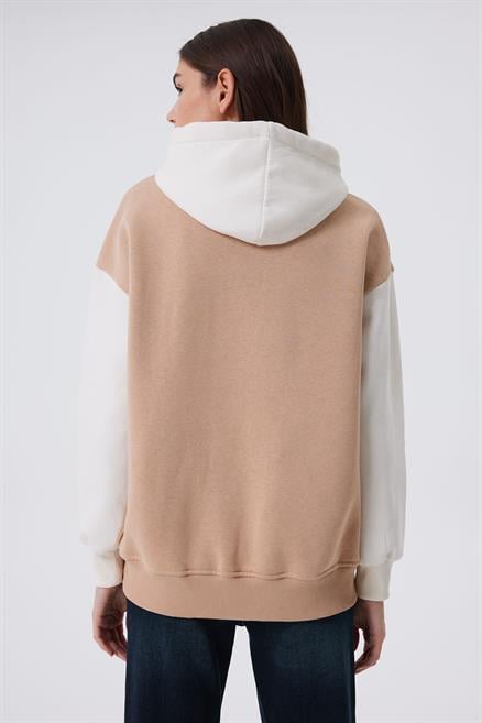 Jenny Kadın %100 Pamuk Sweatshirt Bej-Beyaz 