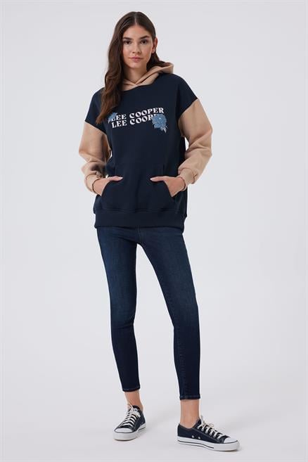Jenny Kadın %100 Pamuk Sweatshirt Lacivert-Bej 