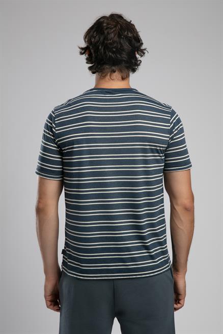 Jevon Erkek O Yaka T-Shirt İndigo-Ekru Çizgili