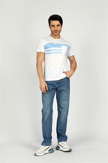 Jimm Erkek %100 Pamuk O Yaka T-Shirt Beyaz