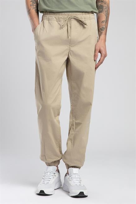 Jogger 2 Normal Bel Rahat Kesim Bilekte Lastikli Paça Bej Erkek Pantolon