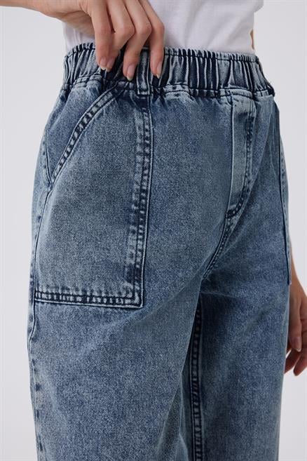 Jogger Normal Bel Rahat Kesim Bilekte Lastikli Paça Mavi Kadın Jean Pantolon