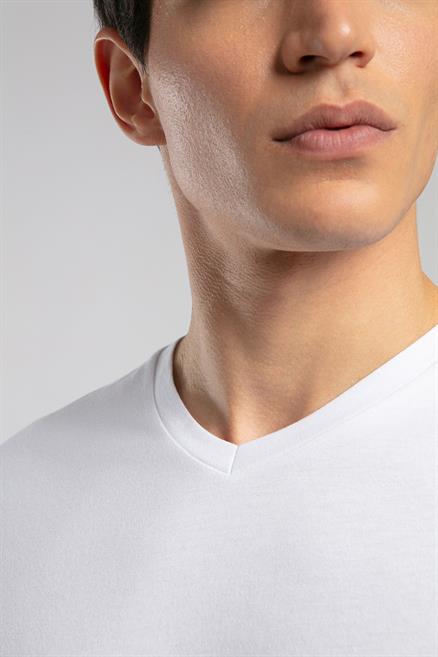 Jonat Erkek %100 Pamuk V Yaka T-Shirt Beyaz