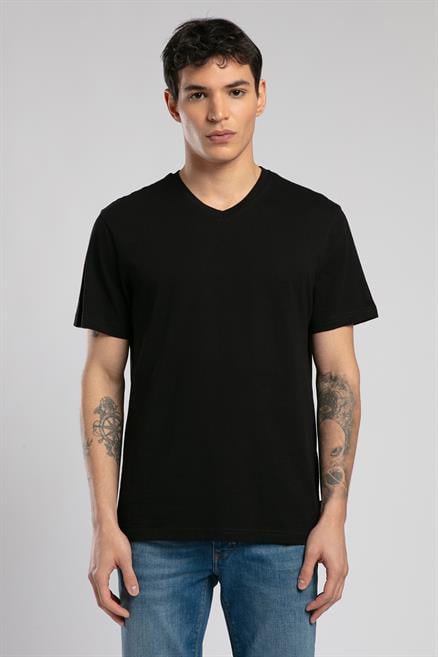 Jonat Erkek %100 Pamuk V Yaka T-Shirt Siyah
