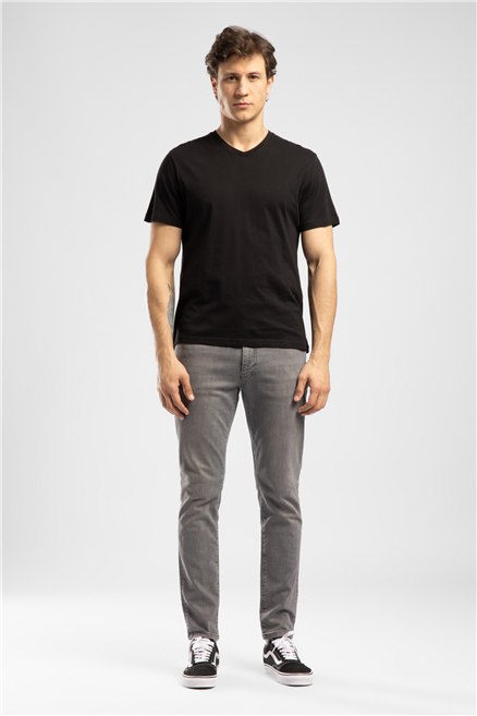 JONAT Erkek Regular Fit %100 Pamuk Basic V Yaka T-Shirt Siyah