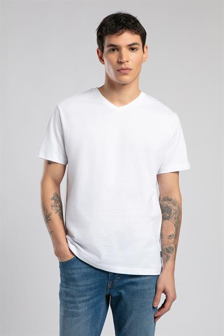 Jonat Erkek %100 Pamuk V Yaka T-Shirt Beyaz