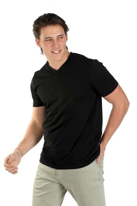 Jonat Erkek %100 Pamuk V Yaka T-Shirt Siyah