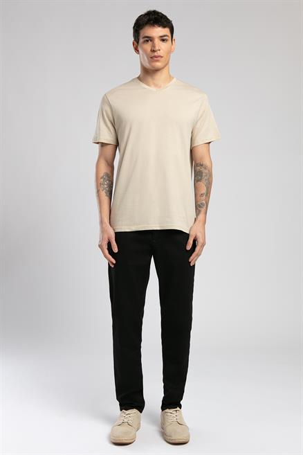 Jonat Erkek %100 Pamuk V Yaka T-Shirt Bej