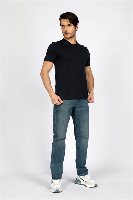 Jonat Erkek %100 Pamuk V Yaka T-Shirt Lacivert