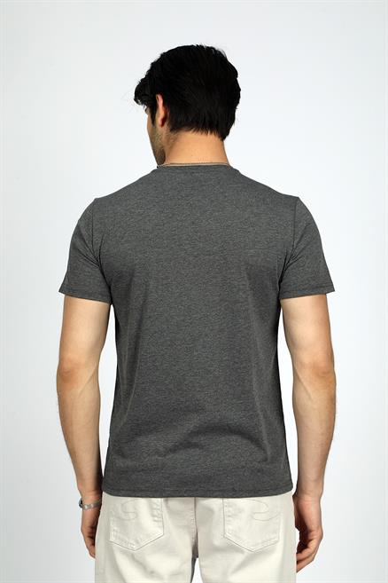 Kaeith Erkek %100 Pamuk O Yaka T-Shirt Antrasit Melanj