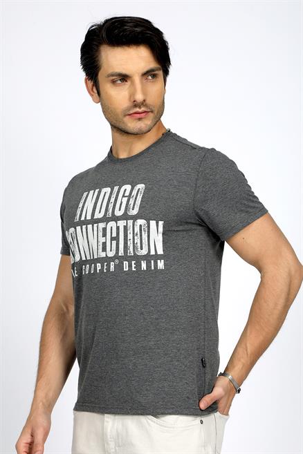 Kaeith Erkek %100 Pamuk O Yaka T-Shirt Antrasit Melanj