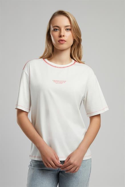 Karbe Kadın %100 Pamuk O Yaka T-Shirt Ekru-K