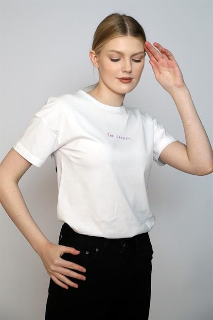 Karen Kadın %100 Pamuk O Yaka T-Shirt Beyaz