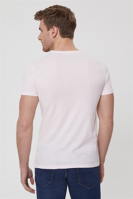 Kayson Erkek %100 Pamuk Bisiklet Yaka T-Shirt Pembe