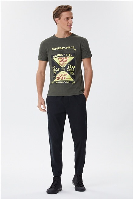 Kenway Erkek %100 Pamuk Bisiklet Yaka T-Shirt Haki