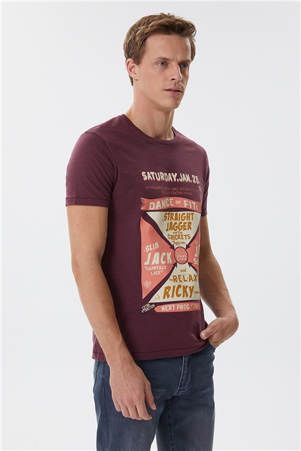 Kenway Erkek %100 Pamuk Bisiklet Yaka T-Shirt Mürdüm
