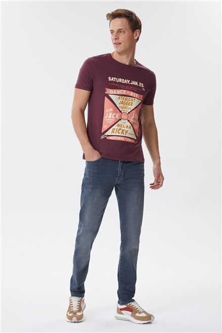 Kenway Erkek %100 Pamuk Bisiklet Yaka T-Shirt Mürdüm