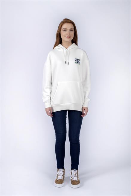 Kindy Kadın %100 Pamuk Kapüşonlu Sweatshirt Kirik Beyaz