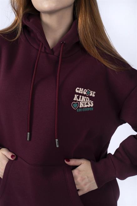 Kindy Kadın %100 Pamuk Kapüşonlu Sweatshirt Mürdüm