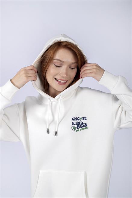 Kindy Kadın %100 Pamuk Kapüşonlu Sweatshirt Kirik Beyaz