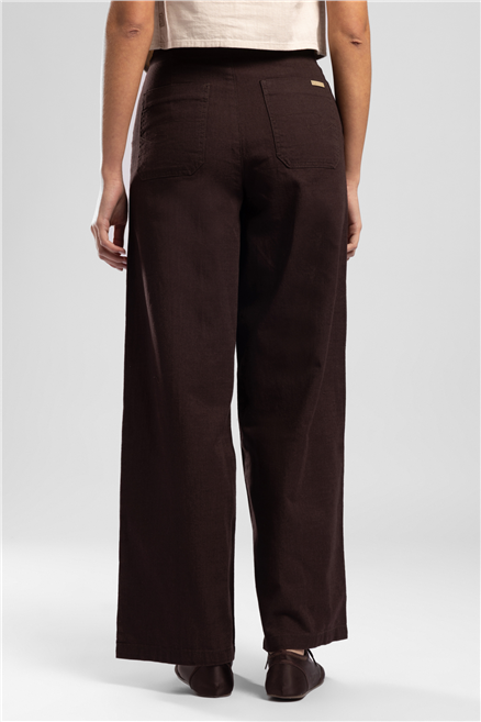 Krıssy Nd Kadın High Rise Wide Leg %100 Pamuk Pantolon Kahverengi